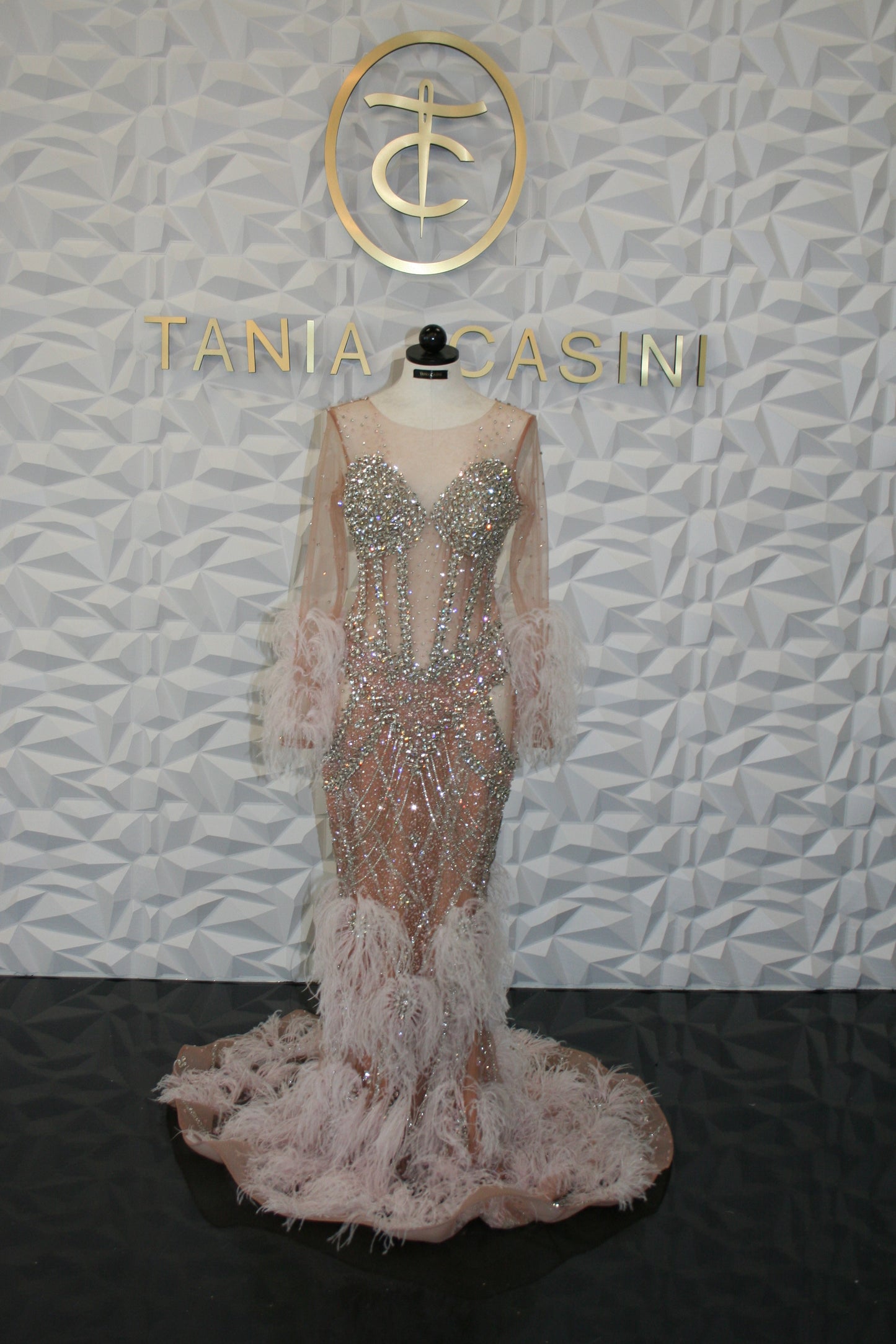 Blush feather crystal dress